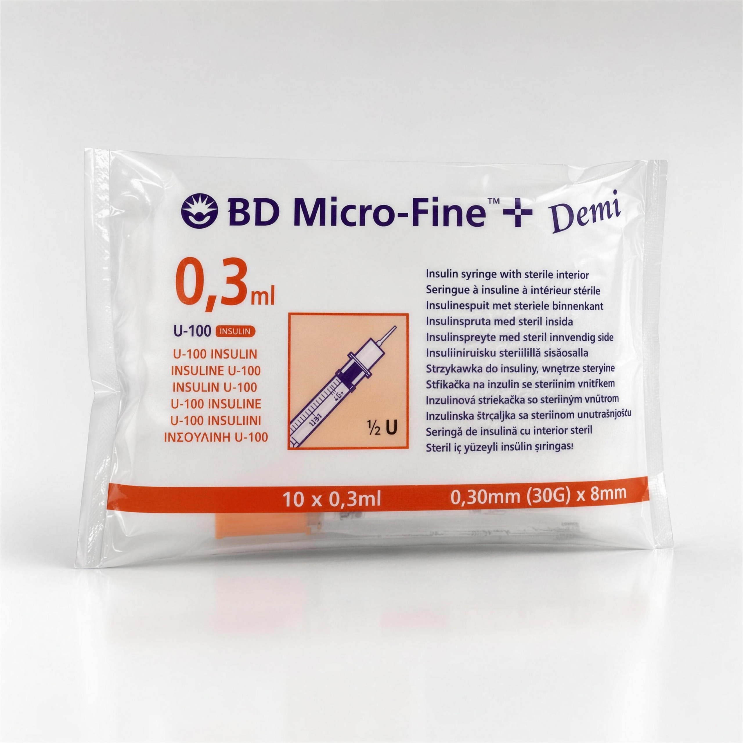 Insulinsprøjte 0,3 ml + nål 10x